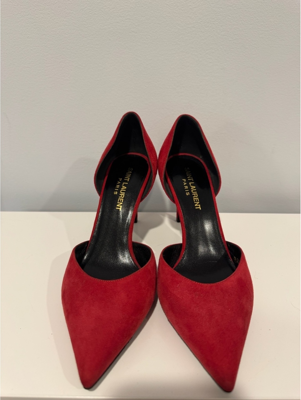 Saint Laurent Red Suede D'Orsay Pumps Size 36